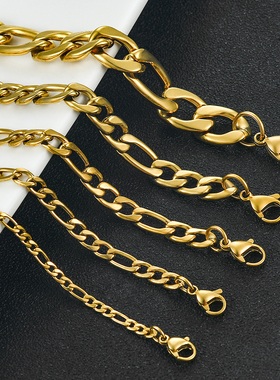 Gold Color Stainless Steel Necklace Figaro Chain for Men