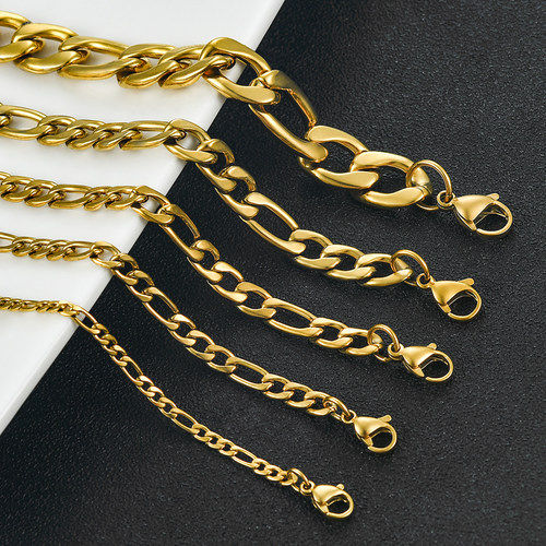 Gold Color Stainless Steel Necklace Figaro Chain for Men