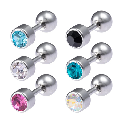 1 Pair Medical Stainless Steel Crystal Screw Round Ball