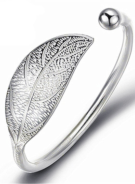 Fashion Sterling Silver Woman Cuff Bracelet Open Leaf