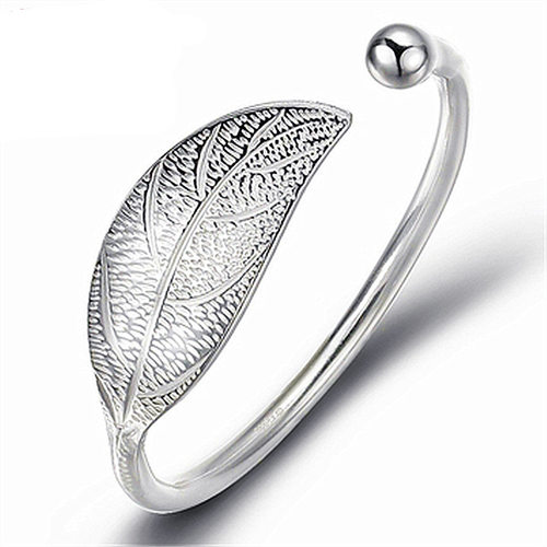 Fashion Sterling Silver Woman Cuff Bracelet Open Leaf