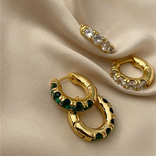 2023 New 925 Sterling Silver Green Zircon Hoop Earrings