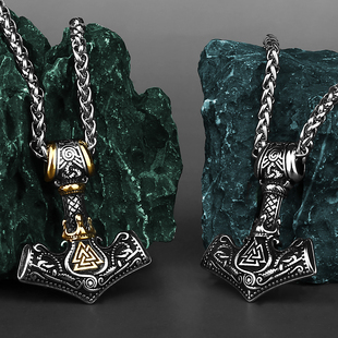 Mjolnir Valknut Rune Necklace Men's Amulet Pendant