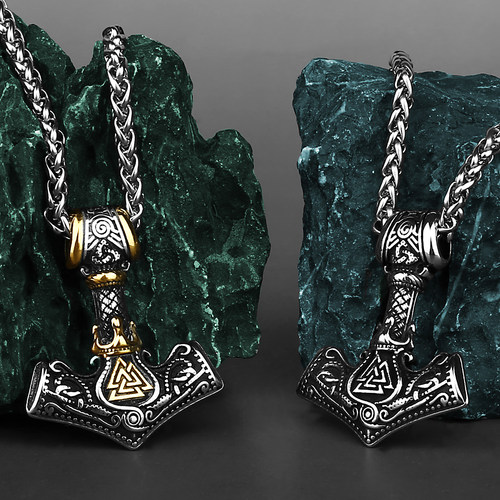 Mjolnir Valknut Rune Necklace Men's Amulet Pendant