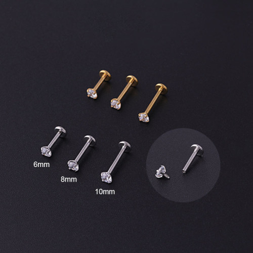 1Pc Stainless Steel Piercing Tragus Stud Crystal Labret Ear