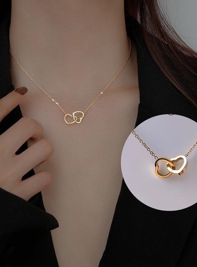 Korean Fashion Simple Double Ring Love Collarbone Chain