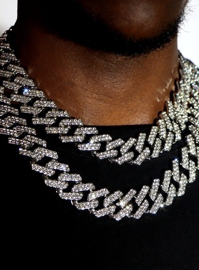 Punk Hip Hop Iced Out Rhinestones Cuban Chain Necklace For