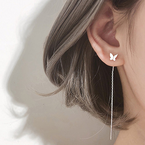 Long Tassel Butterfly Drop Earrings Silver Color 2023