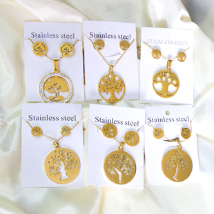 acier inoxydable bijoux Round Big Tree Pattern Pendant