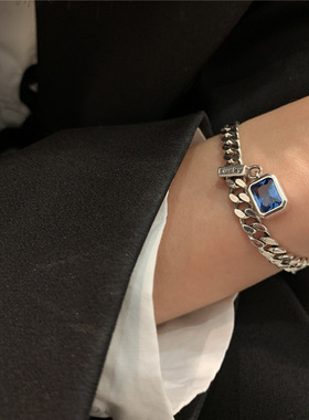 Popular 925 Sterling Silver Square Blue Crystal Bracelet
