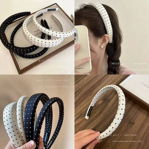 Retro Satin Polka Dot Sponge Headbands for Woman Fashion