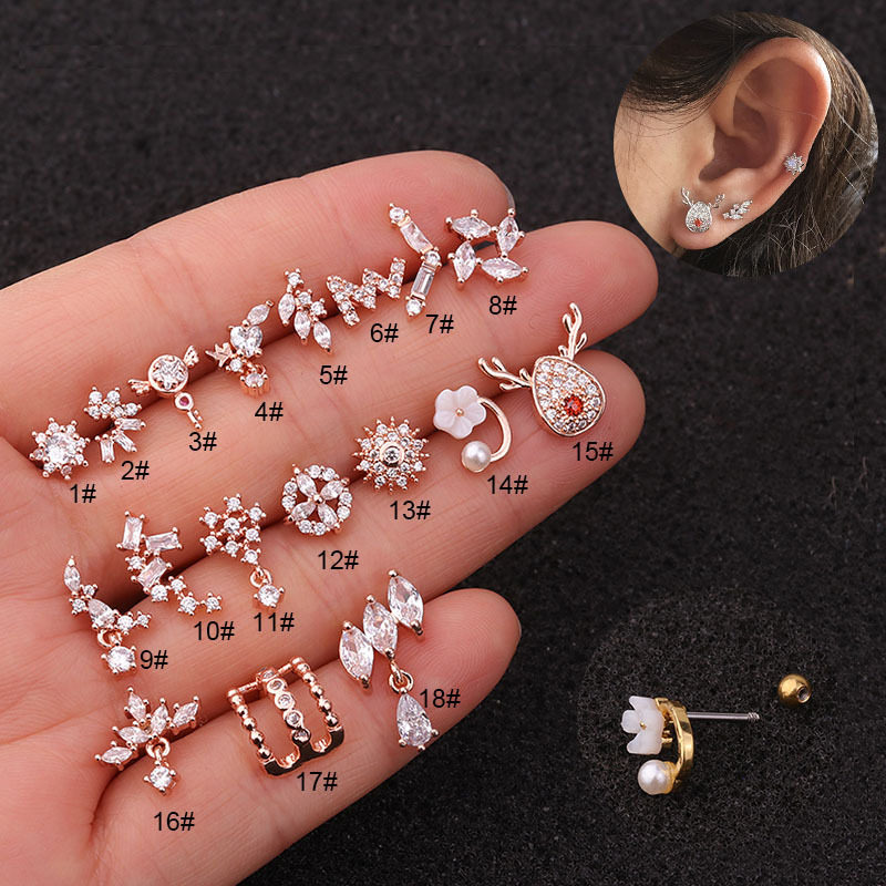 1Pc Korea Flower Piercing Stud Earring For Women Stainless - 实物图