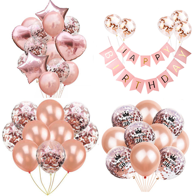 Rose Gold Ribbon Foil Balloons Confetti Latex Ballons