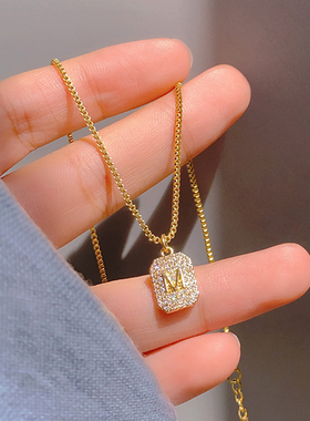 Trendy Fine 14K Real Gold The Letter M Chain Pendant Necklac