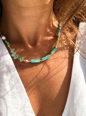 New Bohemia Seed Beaded Natural Stone Choker Necklace for