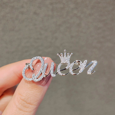 Queen Letter Brooch Women Men King Love Rhinestones Crystal