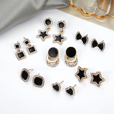 Black Crystal Stud Earrings Jewelry for Women Men Punk
