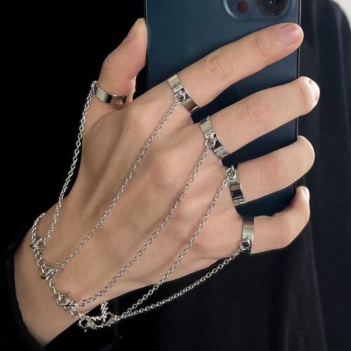 1Pc Ins Style Hiphop Punk Silver Color Ring & Bracelet