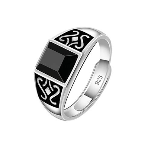 Sterling Silver Men's Ring High Quality black Gem For Men