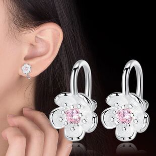 Women's Fashion Cherry blossoms Flower Clip Earrings Lovely