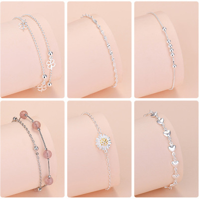 Sterling Silver Lucky Bead Charm Bracelet For Women Chain
