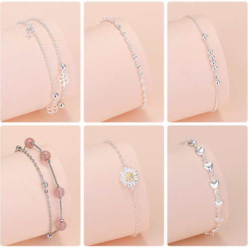Sterling Silver Lucky Bead Charm Bracelet For Women Chain