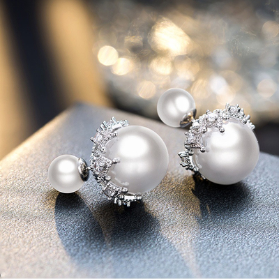Fashion Elegant Double Sides Pearl Stud Earring Trendy Two