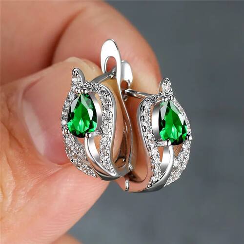 Cute Water Drop Stone Hoop Earrings Multicolor Zircon