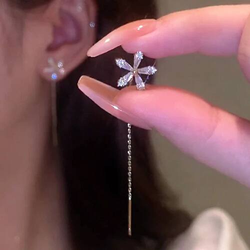 Silver Needle Micro-inlaid Zircon Flower Ear Line Exquisite
