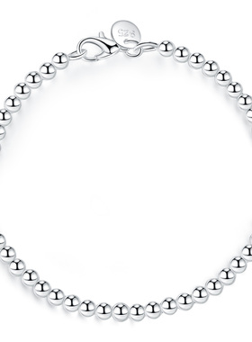 100% 925 Solid Real Sterling Silver Fashion 4mm Beads Chain