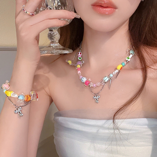 Rainbow Candy Beaded Necklace Bracelet for Women Girls