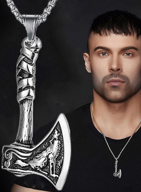 Fashion Wolf Totem Axe Necklace Wolf Head Amulet Pendant