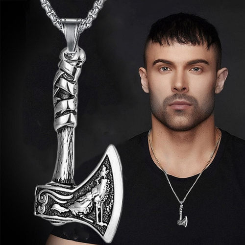 Fashion Wolf Totem Axe Necklace Wolf Head Amulet Pendant