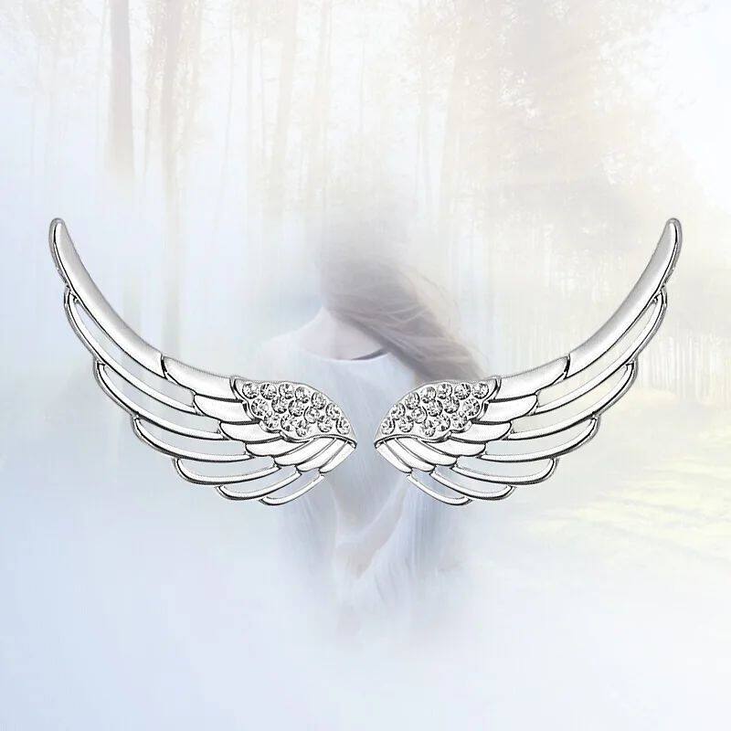 Fashion Silver Plated Zircon Angel Wing Stud Earrings for