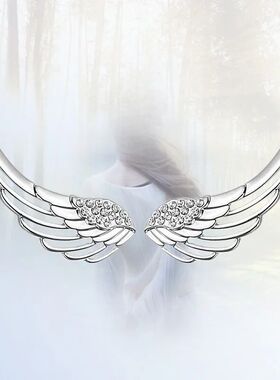 Fashion Silver Plated Zircon Angel Wing Stud Earrings for