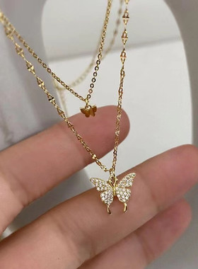 Silver Color Shiny Butterfly Necklace Female Exquisite