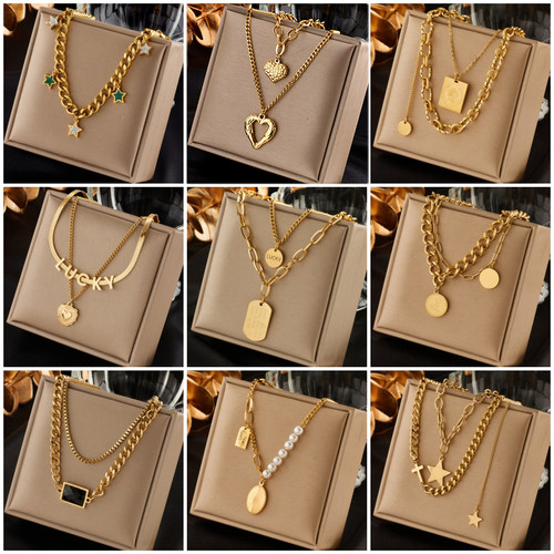 2023 316L Stainless Steel Gold Color Multilayer Necklace For