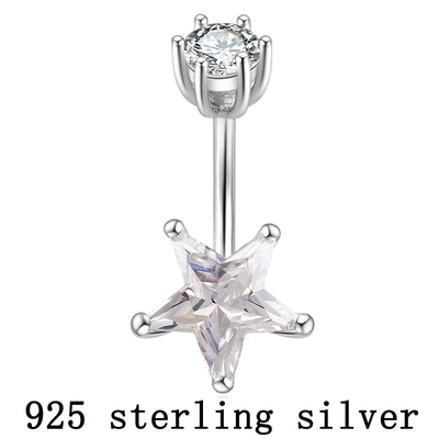 S925 real genuine silver belly button ring pure silver star