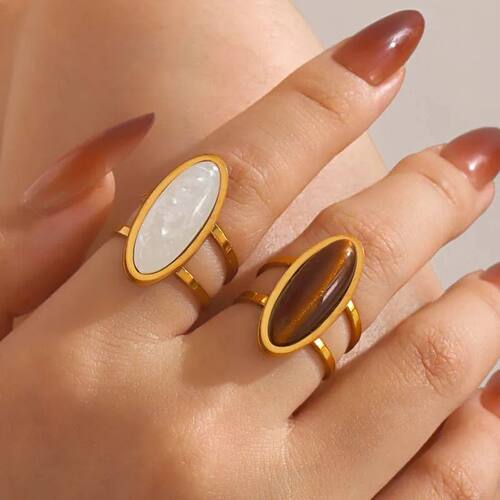 Stainless Steel Geometric Oval Rings for Women Brown Opal