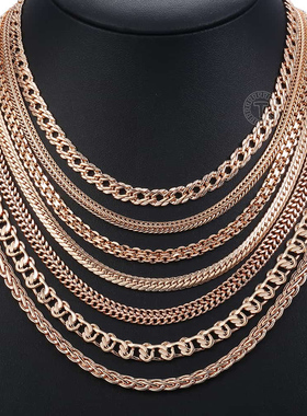 585 Rose Gold Color Women Men's Necklace Foxtail Curb
