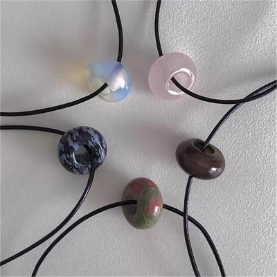 Vintage Jade Beads Round Stone Pendant Necklaces for Women C