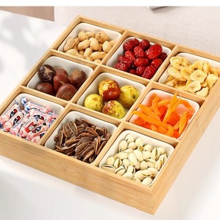 九宫格托盘干果盘台面点心零食小吃竹盘创意火锅店调料分格小吃碟