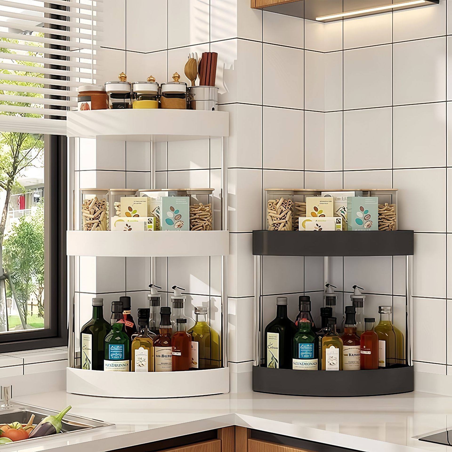 厨房三层台面转角架置物架免打孔三角架酱油醋调料瓶收纳架跨境,厨房/烹饪用具,抹布架/厨房清洁收纳架,淘宝优惠券,粉丝福利购,淘宝优惠卷