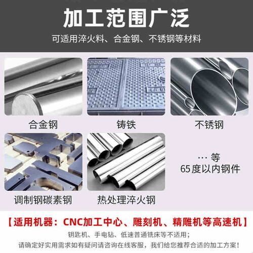 65度钨钢合金左旋左切涂层钢用4刃反螺旋铣刀1.0/1.5/2.0/4.0/6.0