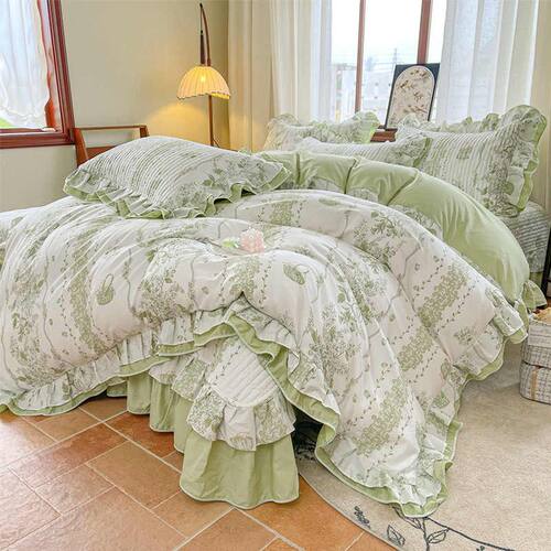 田园公主风全棉被套单件荷叶花边被罩200x230纯棉220x240四季通用