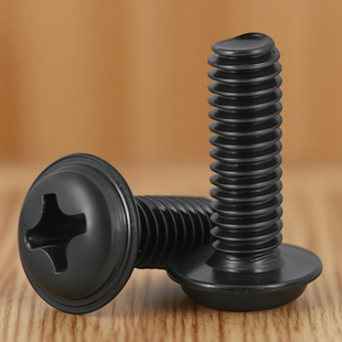 PWM黑色十字圆头带垫螺丝螺钉带介M2.5 3x4x5x6x8x12x16mm M2M3M4