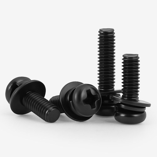 黑色304圆头十字带平弹垫螺丝