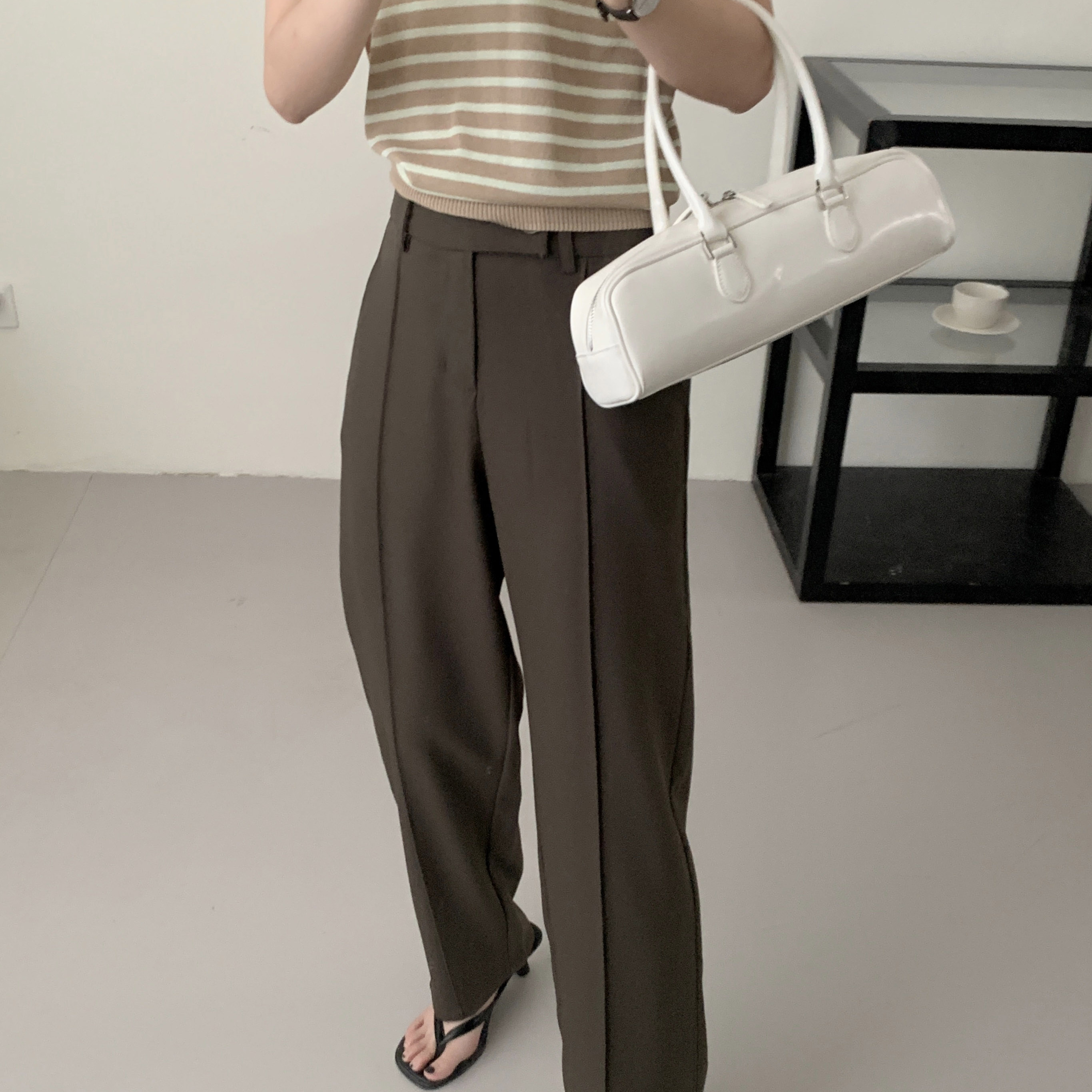 荷宝娜垂感开叉直筒西装裤女2025新款高级感气质宽松通勤休闲裤秋