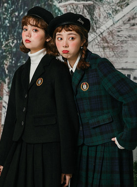 午睡自制复古学院风短款JK西装外套女英伦小个子春季制服西服