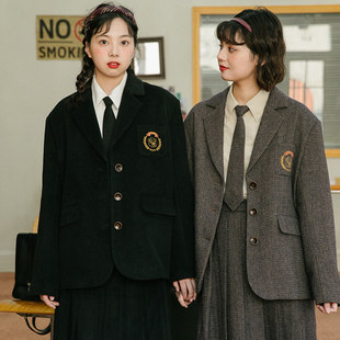 午睡自制复古学院风毛呢西装外套女宽松套装裙学生JK西服上衣秋冬